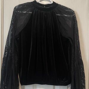 Free People Black Velvet Lace Blouse
